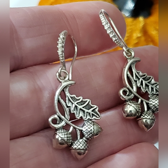Acorn leaf simulation diamond earrings handmade sterling silver plated sparkly - Picture 6 of 9